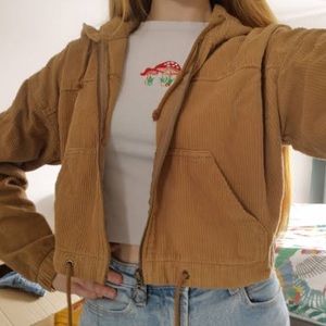 Hollister Crop Hooded Corduroy Zip Jacket